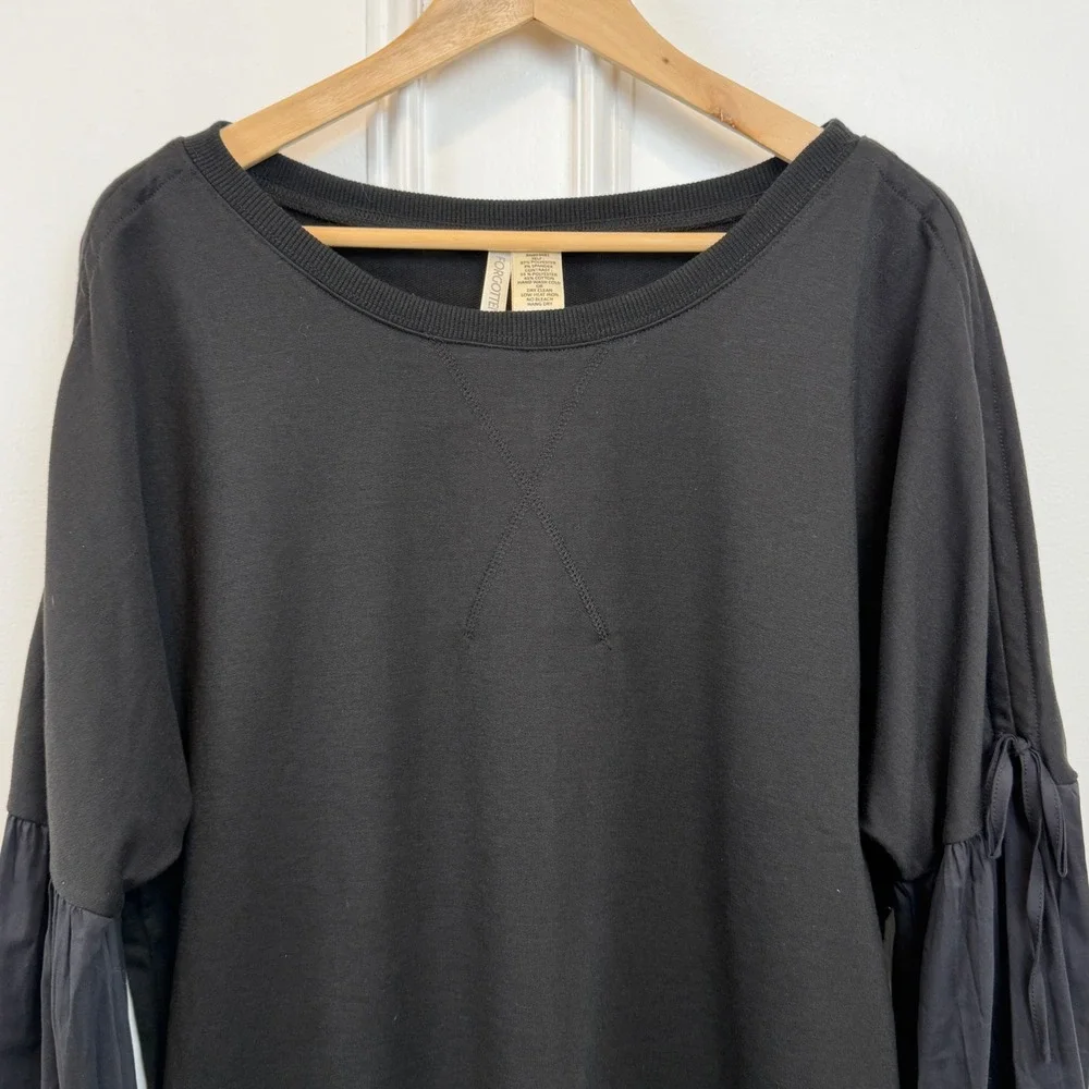Forgotten‎ Grace Black Mixed Media Balloon Sleeve Sweatshirt SB574 Medium